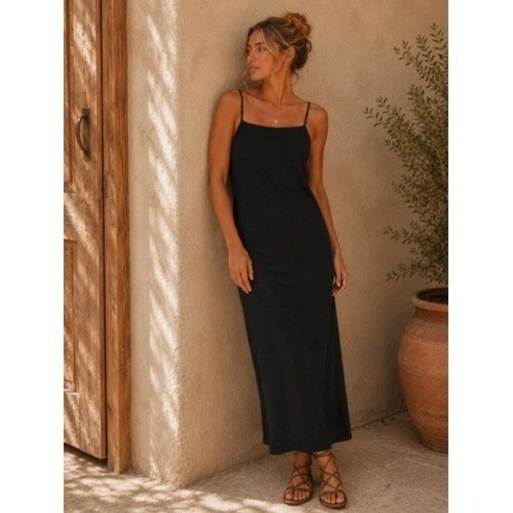 Old Navy Sleeveless Rib Knit Maxi Dress Black Jack Square‎ Neck Medium Capsule
